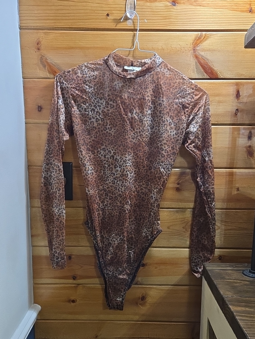 Gantos Brown Leopard-Print Sheer Bodysuit Best For Medium, Stretches 0644